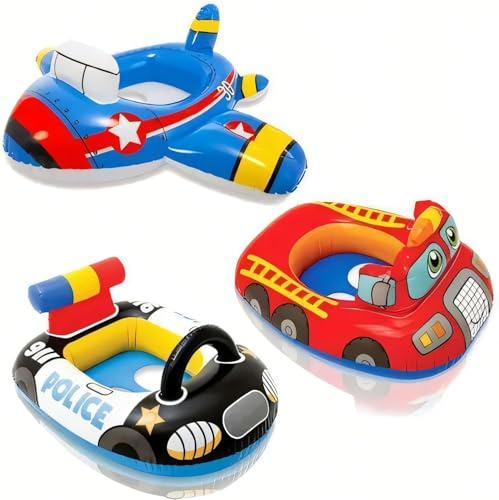 SGM Inflatable Swimming Ring for Kids – Summer Pool Float (Random Design: Jet Plane, Police Car, Fire Truck) (3)