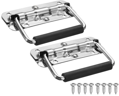 sourcing map Spring Loaded Recessed Handle 4.3 × 1.6 Inch Steel Surface Mount Handles Pull with Padded Grip for Cabinet Toolbox Storage Boxes (Silver, Pack of 2)