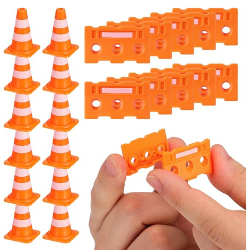 SUPVOX Mini Cônes De Signalisation Et Mini Barrières De Circulation Jouet Éducatif pour Enfants Apprentissage des Règles Routières Jeu De Scénarios 12 Cônes + 12 Clôtures