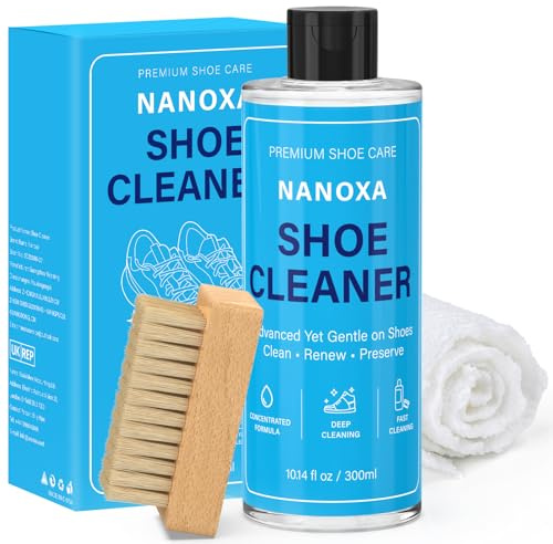Nanoxa Shoe Cleaner, 300ML Premium Shoe Cleaning Kit with Brush & Towel, White Trainer Cleaner Kit for Sneaker, White Shoes, Leather, Boots, Canvas, PU, Mesh & More