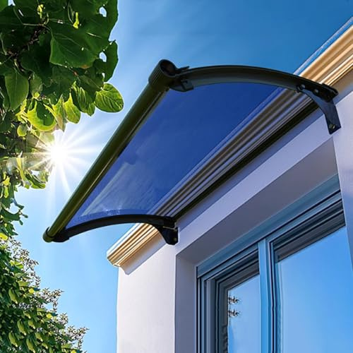Marquise Solaire Abri Moderne Bleu,Auvent de Porte d'Entrée en Polycarbonate,Auvent Marquise en Aluminium,Toit Abri Contre la Pluie et UV,Marquise de Fenêtre Extérieurs (65x150cm/26 x59)