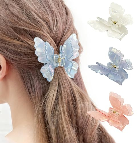 OuryTech Pince à cheveux, 3 Pièces Claw Clip et Hair Clip, Double-Couche Pince Papillon 2,5 Pouces, Barrettes Antidérapantes pour Femmes et Filles