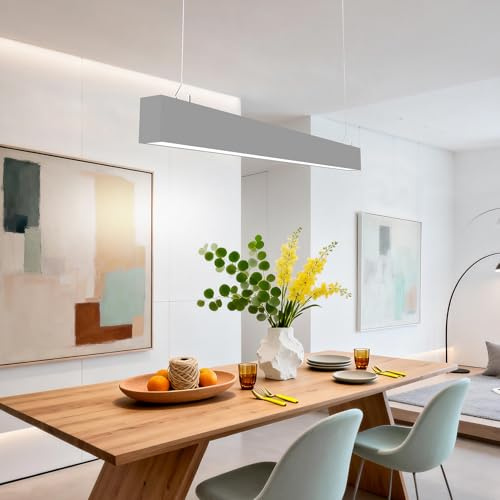 Lámpara LED Lineal Suspendida 1200mm, 40W Iluminación de Techo Moderna, CCT Seleccionable 3000K/4000K/5700K, Luz para Isla de Cocina, Despacho y Pasillo, Color BLANCO (BALNCO, 1200mm, 3000K-5700K)