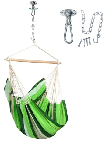 AMAZONAS Hängesessel Brasil KingSize inkl. Deckenhaken-Set mit Kugellager & Kette – Komfort Hänge-Sessel Set aus Brasilien, belastbar bis 150 kg, Hängesessel mit Aufhängung für Indoor & Outdoor