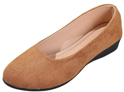 CEWIFO Scarpe per Diabetici Donna Sport E Outdoor Eleganti Casual Uso Quotidiano in Pelle Scamosciata con Tacco a Zeppa Punta Chiusa (Brown, 42)