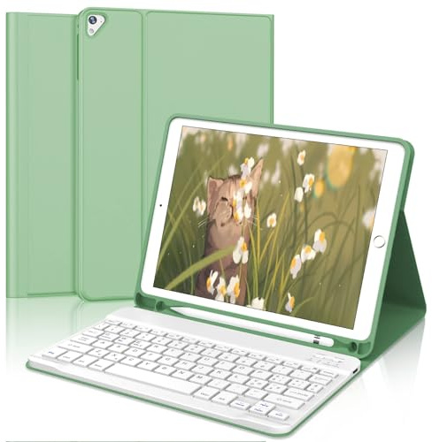 Tastiera per iPad 6 Generazione 9.7 Pollici 2018/5 Gen/Air 2/Air 1/Pro 9.7 | Cover Keyboard Magnetico Staccabile, Italiano QWERTY, Custodia Tastiera Bluetooth con Portapenna per iPad 9.7, Verde chiaro