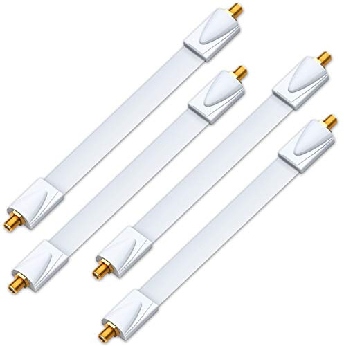 deleyCON 4x Fönstergenomföring för SAT‑kabel - 26cm Total Längd Varav 17cm Flexibel - för Fönster & Dörrar - Guldpläterad, Extra Platt, Skärmad och med Klisterpads - Vit