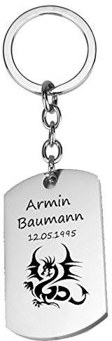 aplusashop Massiv ID Dog Tag Schlüsselanhänger Edelstahl mit Gravur nach Wunsch Anhänger (Mit beidseitiger Gravur)