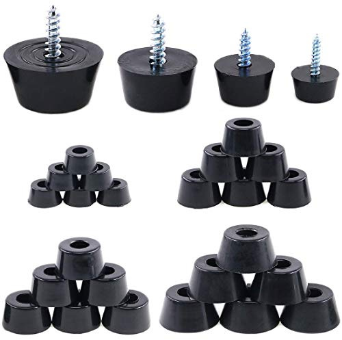 Round Black Rubber Feet Bumpers Pads with Matching Screws with Built in Stainless Steel Washer for Cutting Board Amps Cabinet Desk Tables Couches