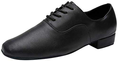 MaNMaNing Scarpe da Ballo da Uomo in Pelle, con Lacci, Tacco Largo, Suola Morbida, Latin Jazz, Moderne, Scarpe da Dance alla Moda, Tempo Libero, in Pelle