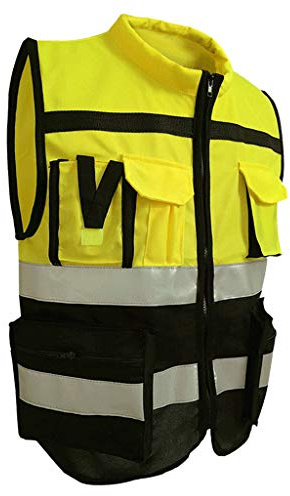 HomeDecTime Warnweste Reflektierende Arbeitsweste Sicherheitsweste mit Reißverschluss, Hohe Sichtbarkeit - Gelb Schwarz, XXXL 185