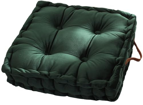 vctops Square Solid Color Velvet Seat Cushion with Handle Tufted Thicken Chair Pad Tatami Floor Pillow Cushion 16.5x16.5x4 Green
