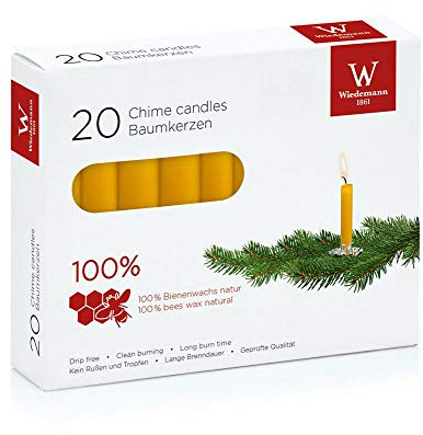 Baumkerzen 100% Bienenwachs, 100 x 13 mm, 20 Stück, Wiedemann Kerzen, Qualitätskerzen, rußarm, tropffrei