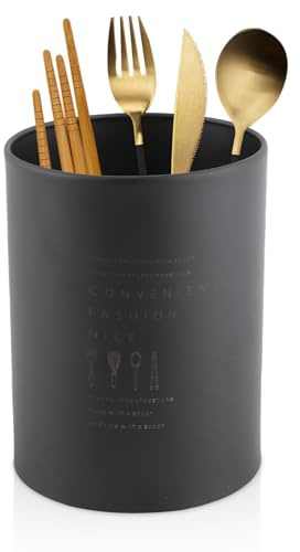 Tissting Soporte para Palillos, Organizador de Cubiertos de Acero Inoxidable con Multi-Agujero y Fondo Poroso, Blanco y Negro para Cocina, Mesa y Escritorio