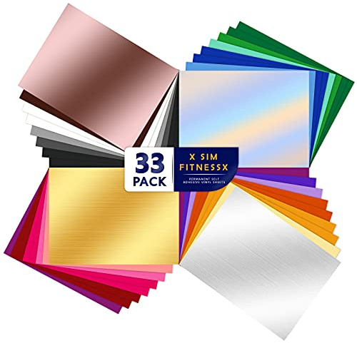 X SIM FITNESSX Permanent självhäftande baksida vinyllakan, vinylark 12 x 8 tum, 21 blandade färgblad, för heminredning, logotyp, bokstäver, banderoller, fönstergrafik, bildekal