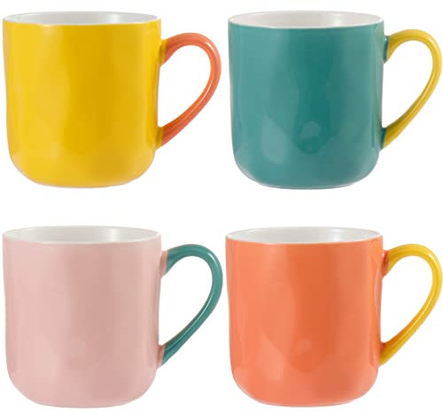 N+B Porcelain Coffee Mug Set - 450 ml/15.2 oz for Cappuccino, Latte, Tea, Set of 4, Hot Assorted Colors Cup