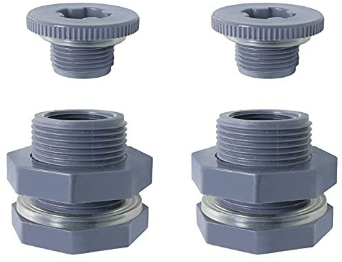 WHYHKJ - Set di 2 paratie in PVC con tappi resistenti alla corrosione, per barili di pioggia, acquari, serbatoi d'acqua, vasche, piscine (3/4 pollici con guarnizione in silicone spessa 4 mm), grigio