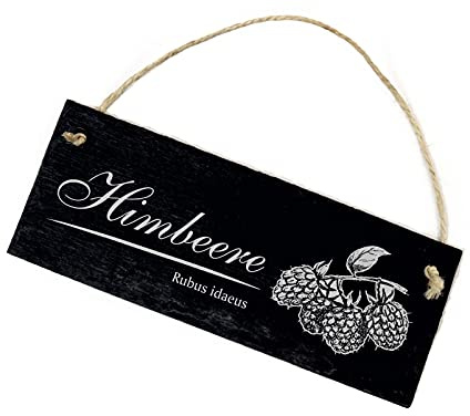 Schild Schiefertafel graviert - Himbeere - Schiefer Dekoschild Gartenschild 22x8cm | Dekolando Home Accessoires