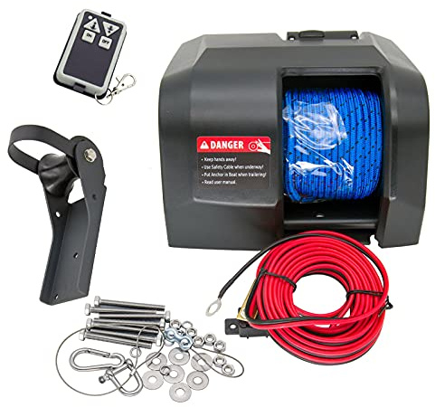 Electric Anchor Winch,Boat Anchor Wench 12V Marine Saltwater Anchor Windlass Kit with Wireless Remote Control Anchors Up to 25 LBS (Black)