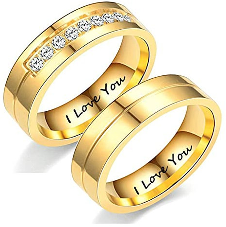 Aotiwe Partnerringe, Schmuck Personalisiert Damen Gold Band Graviert I LOVE YOU mit Kubischen Zirkonia Edelstahl Gold W 60 &M 54