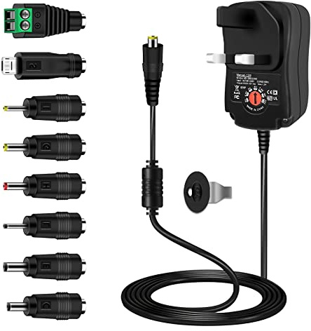 Universal Power Adapter 12W,Etopgo AC Adapters DC Power Supply Multi Voltage 3V 4.5V 5V 6V 7.5V 9V 12V 1A With 8 Tips For Electronic Devices LED Strip Lights CCTV Camera TV-Box Speakers Router Tablet