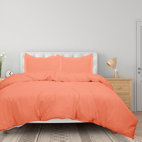 ROYALE LINENS Coral Duvet Cover Full Size - 3 Piece Bedding Comforter Covers - Zipper Closure - 1 Full Duvet Cover 80x90 inches and 2 Pillow Shams - No Comforter Included
