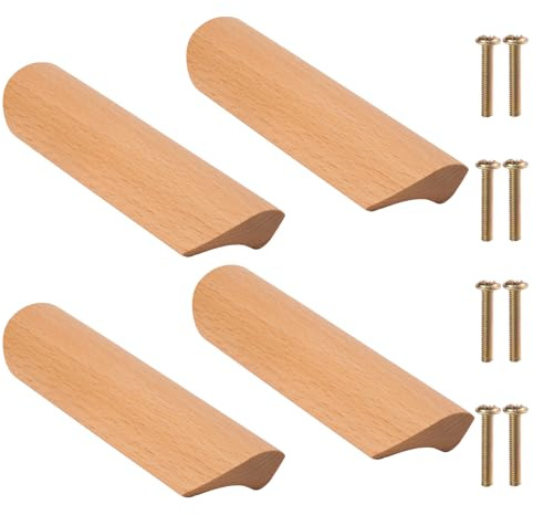 NAKUPENDA 4 Stück Schrankgriff Holzgriffe Möbelgriff Griff Schranktüren Holz für Tür Holz Schrank Schublade 96mm Lochabstand (Buche)