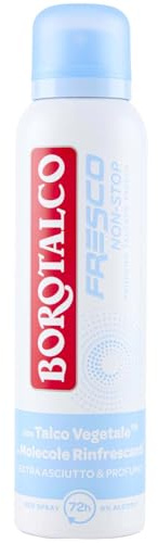 Borotalco, Deodorante Spray Fresco, Formula Senza Alcool e con Talco a Cristalli Attivi, Tripla Protezione Asciutta, Profumo di Talco Fresco, 72h di Efficacia - 1 Flacone da 150 ml