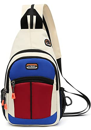 FANDARE Unisex Brusttasche Sling Bag Schulrucksack Sporttasche Herren Damen Schulranzen Umhängetaschen Crossover Rucksack Schultertasche für Outdoor Reisen Camping Wanderrucksäcke Daypacks Weiß Blau