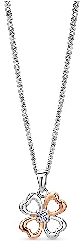 OROVI Kette Silber 925 Damen - Kleeblatt kette, Kettenanhänger Silber/Rotgold Vergoldet, Kleeblatt Anhänger mit Zirkonia, Glücksbringer Anhänger, Hypoallergene Silberkette 46 cm, mit edler Schmuckbox