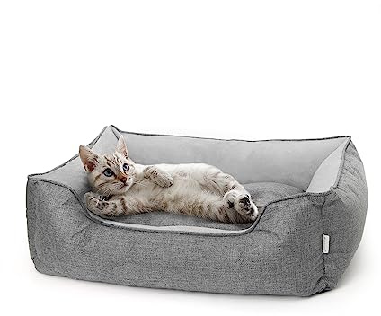 Lucky Sign Hundesofa Waschbar Orthopädisches Hundebett für Große & Kleine Hunde, Weiches Flauschiges Hundebett mit Abnehmbarem Bezug, 60x47x19cm - Grau