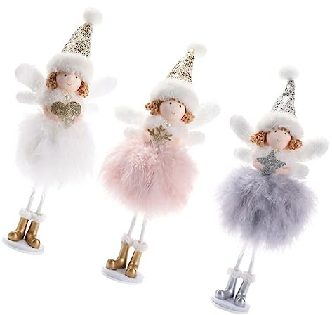Garneck Weihnachtsschmuck Puppe Feder Desktop Ornament 3 Stück Stoffmaterial Stehender Deko für Schreibtisch Wohnzimmer Tisch Regal Kinderzimmer