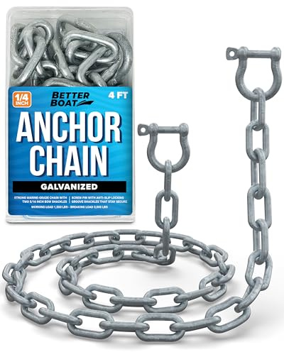 Cadena de Anclaje galvanizada, Grado Marino, Cadena de 1/4 Pulgadas con 2 grilletes de Anclaje, Extremos de eslabón, 4 pies, para Barcos