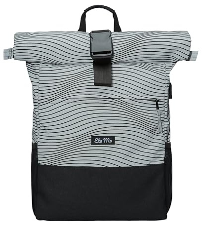 Ela Mo® Rolltop Rucksack Damen - Rollrucksack Anti Diebstahl für Sport & Reisen - Laptoprucksack für Schule, Uni, Business - Mit USB Anschluss & kompaktem Flaschenhalter - Night Edition Wave