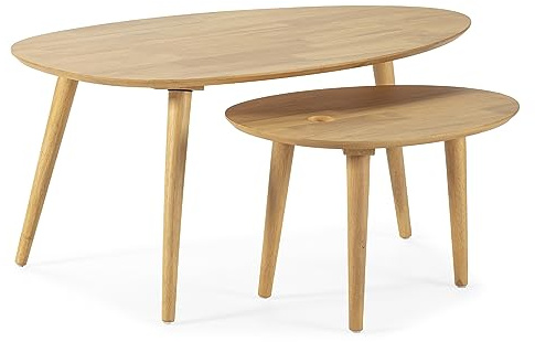 HOMN LIVING Juego 2 mesas Centro Eclipse Color Roble, Madera Maciza, 100 cm (Ancho) 60 cm (Profundo) 45,5 cm (Altura)