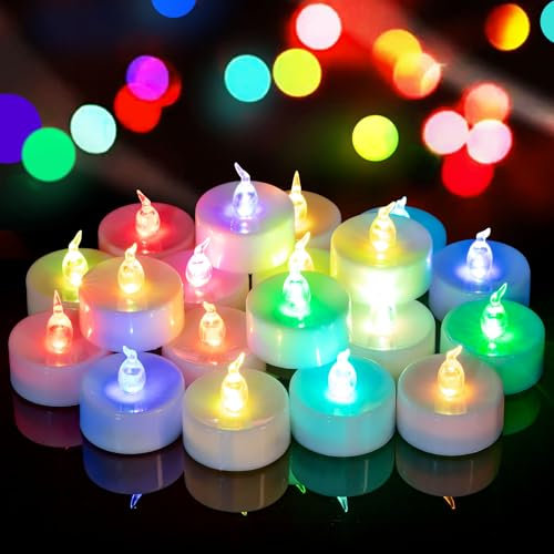 Yakpo Lot de 24 bougies chauffe-plat à LED à changement de couleur rapide, fonctionnant à piles, sans flamme, pour Noël, Halloween, décoration d'intérieur