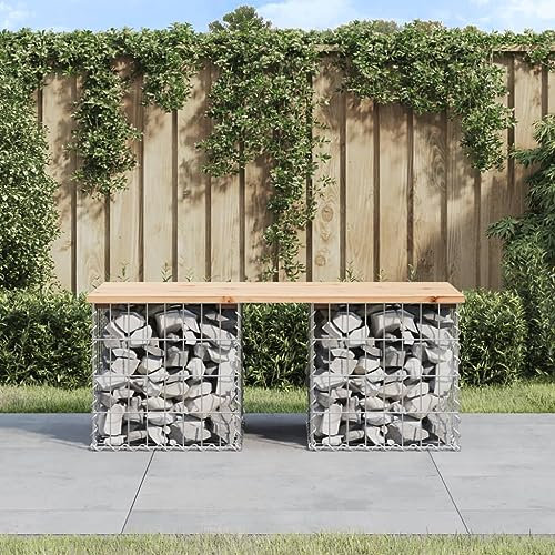 prissent Banc de jardin design en gabion, 103 x 44 x 42 cm, banc d'extérieur, banc de jardin, extérieur en métal, banc en bois, gabions métalliques, banc d'extérieur massif, pin