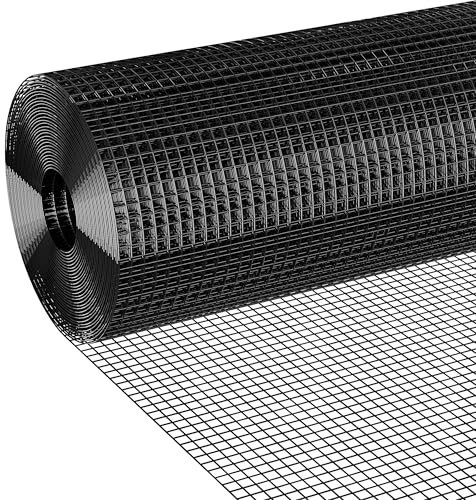 Potnet Black Hardware Cloth 1/2 inch 48 x 100 ft 19 Gauge Vinyl Coated Welded Wire Fencing, Rust-Proof Durable for Chicken Wire Mesh Roll Gopher Wire Rabbit Fence