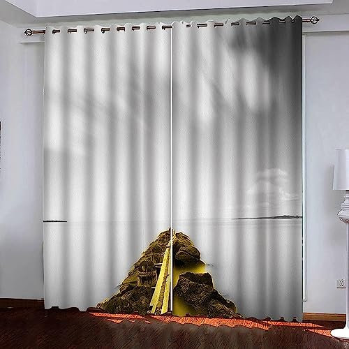 Kinder Verdunkelungsvorhänge Insel des Grauen Himmels 183 X 214 cm 3D Polyester Ösen Vorhang, Für Wohnzimmer Schlafzimmer Blickdicht Schallschutzvorhänge 2Er Set 2X -Esszimmervorhang -1T6N+K7W