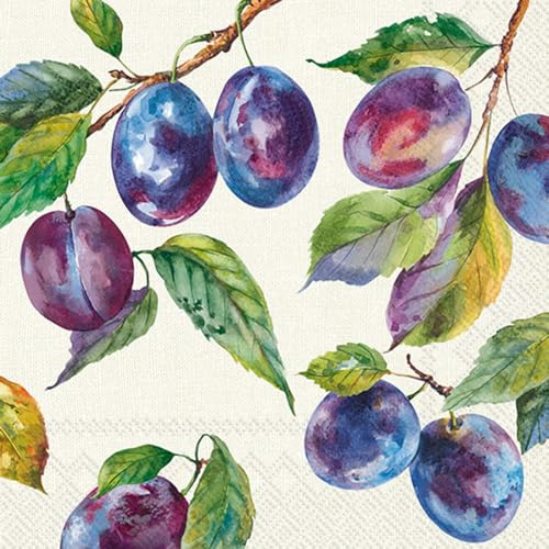20 Servietten Obst Hauseigene Pflaumen als Tischdeko. Papierservietten mit Motiv. Auch für Decoupage und Serviettentechnik 33x33cm