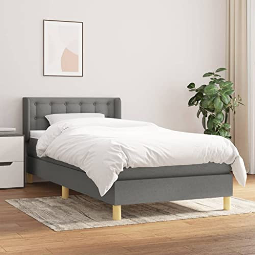 ULUYYUC Boxspringbett, Palettenbett Jugendbett Tagesbett Bettgestell Geeignet für Arbeitszimmer Wohnbereich Wohnzimmer Zimmer Mieten mit Matratze Dunkelgrau 100x200 cm Stoff