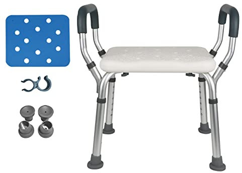 Bath Seat for Elderly, Adjustable Height Bathtub Stool Shower Seats, Bath Chair Stool with Non-Slip&EVA Padded&Rack, 2 IN 1 Direction of Bath Chair Turning to Elderly People with Limited Mobility