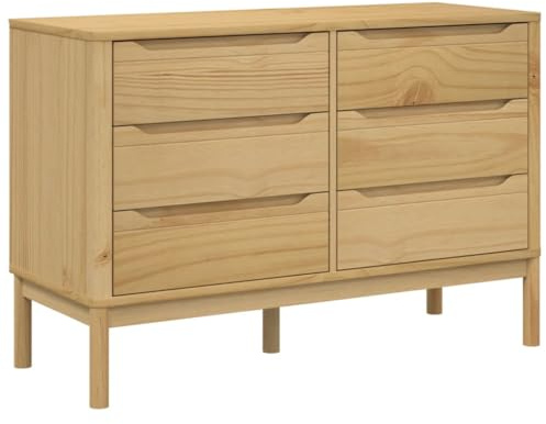 vidaXL Kommode, Schubladenschrank mit 6 Schubladen, Sideboard für Wohnzimmer Schlafzimmer, Anrichte Beistellschrank, Wachsbraun Massivholz Kiefer