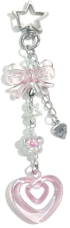 ASOMI Y2K Porte-clés esthétique, porte-clés étoile coeur rose, porte-clés élégant, accessoires pour femmes, style Y2K, rose, L