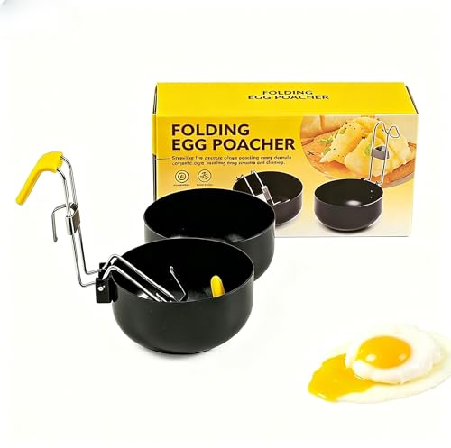 LSYZHX 2 Pack Stainless Steel Egg Poacher, Non-Stick Egg Poaching Pans, Round, Black