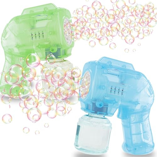 Blubbel 2X Seifenblasenpistole Set, LED Seifenblasenmaschine, 50ml Seifenblasenflüssigkeit Tank, Seifenblasen Pistole, Blasen Kanone, Luftblasen Bazooka Bubble Gun, Geschenke für Kinder, Hochzeit