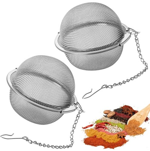 Alovez 2 Stück Teesieb 304 Edelstahl Teefilter 4,1 x4,4cm Teeei mit Kette für losen Tee und Mulling Gewürze
