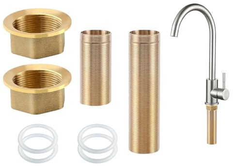 Anlising 2PCS Kalt Warmwasser Messing Rohrmuttern,Kaltwasserhahn Armaturen Nippel Kontermutter,Wasserhahn Verlängerte,Wasserhahnverlängerung,Verlängerung Gewinderohr,für Wasserhahneinbau(60MM &100MM)