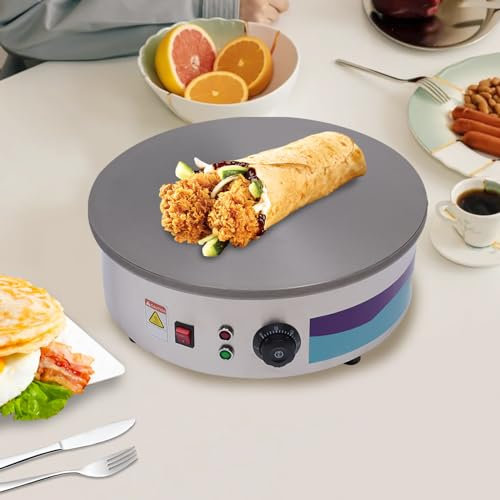 Crêpes Maker, Crepeseisen für süße Crepes und herzhafte Galettes, Crepesmaker mit abnehmbarer XXL Grillplatte (17 Zoll), ca. 3KW, Edelstahl-gebürstet/Silber, 220V, 50HZ