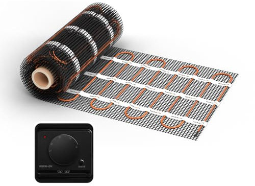 Riscaldamento a pavimento elettrico: tappetino riscaldante a due ruote Warmon Classic 150 W/m² con termostato AC3082H analogico, nero, dimensioni tappetini: 10 m²